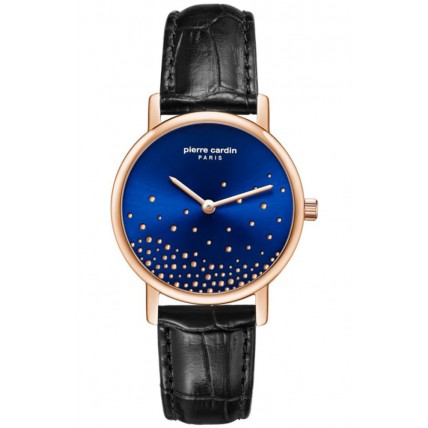 PIERRE CARDIN Passy Rose Gold Black Leather Strap PC902232F08